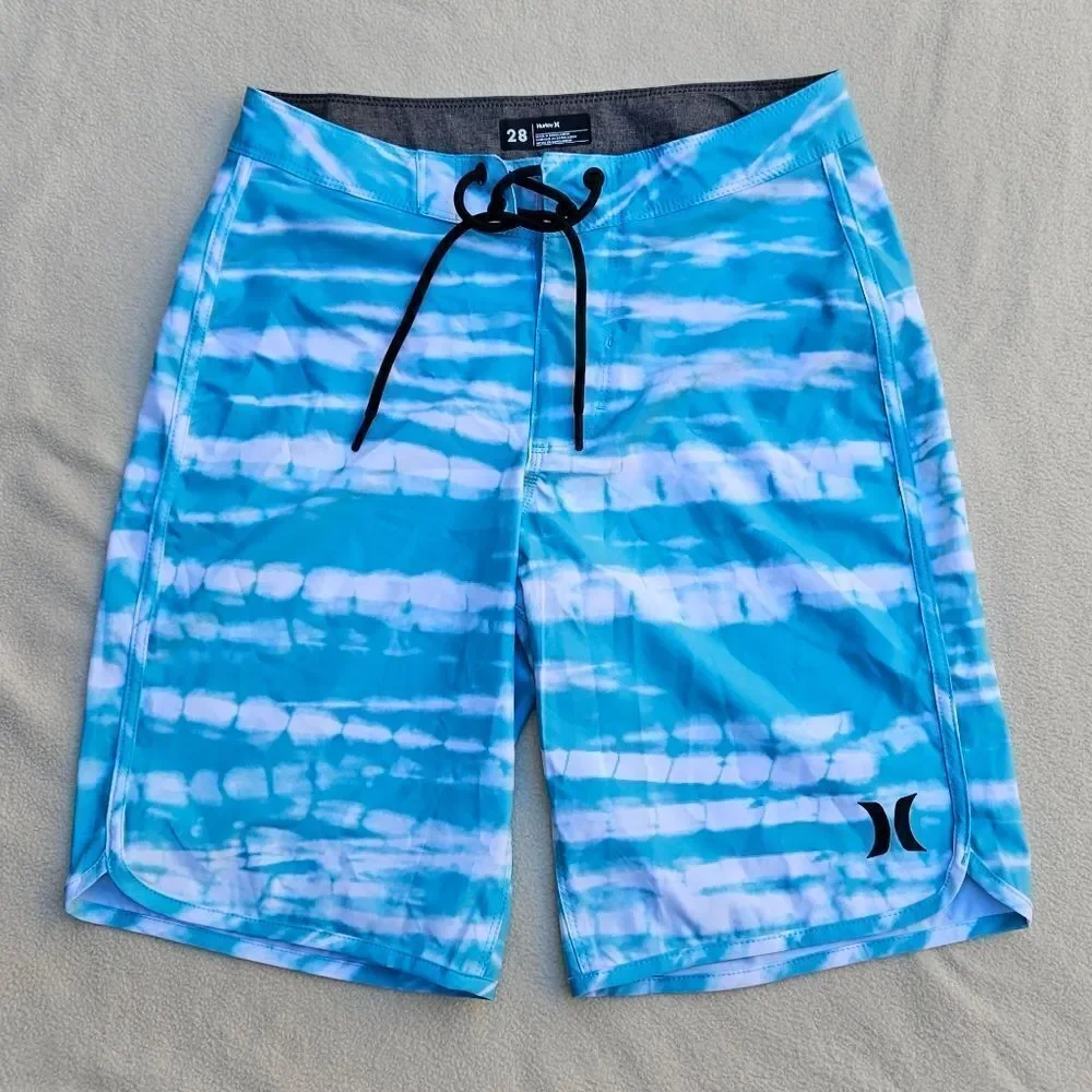 NWOT Hurley Blue and White Swim Shorts Size 28
